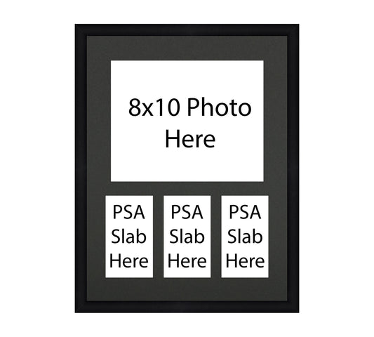 Card Frame Display - 3 Openings for PSA Graded Slabs under one horizontal 8x10 Photo opening