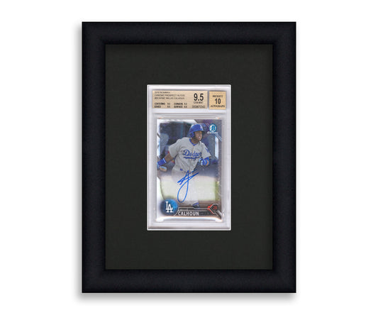 BGS Framed Card Display holds 1 BGS graded slabs in a 1 up layout with a black background and black frame