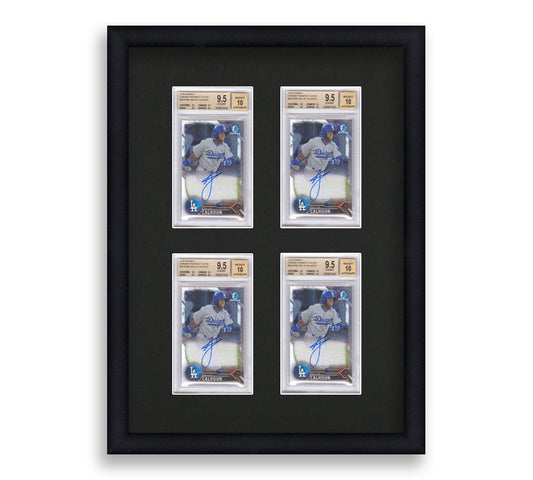 BGS Framed Card Display holds 4 BGS graded slabs in a 2x2 layout with a black background and black frame