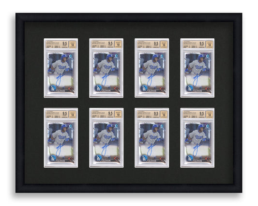 BGS Framed Card Display holds 8 BGS graded slabs in a 2x4 layout with a black background and black frame