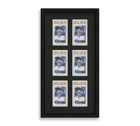 BGS Framed Card Display holds 6 BGS graded slabs in a 2x3 layout with a black background and black frame