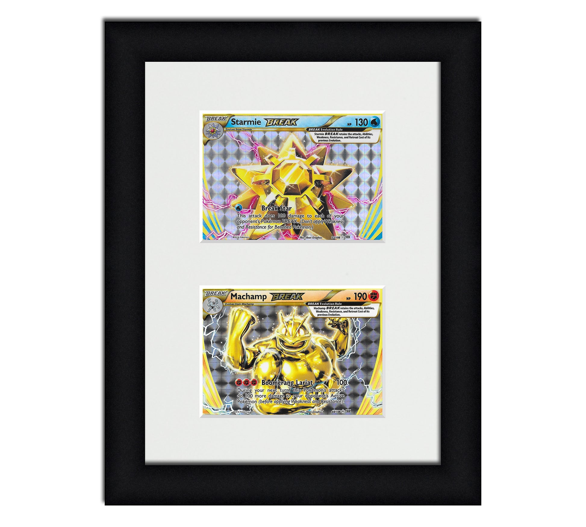 Framed Card Display for horizontal cards in sleeves in a 2 up layout with a white background and black frame