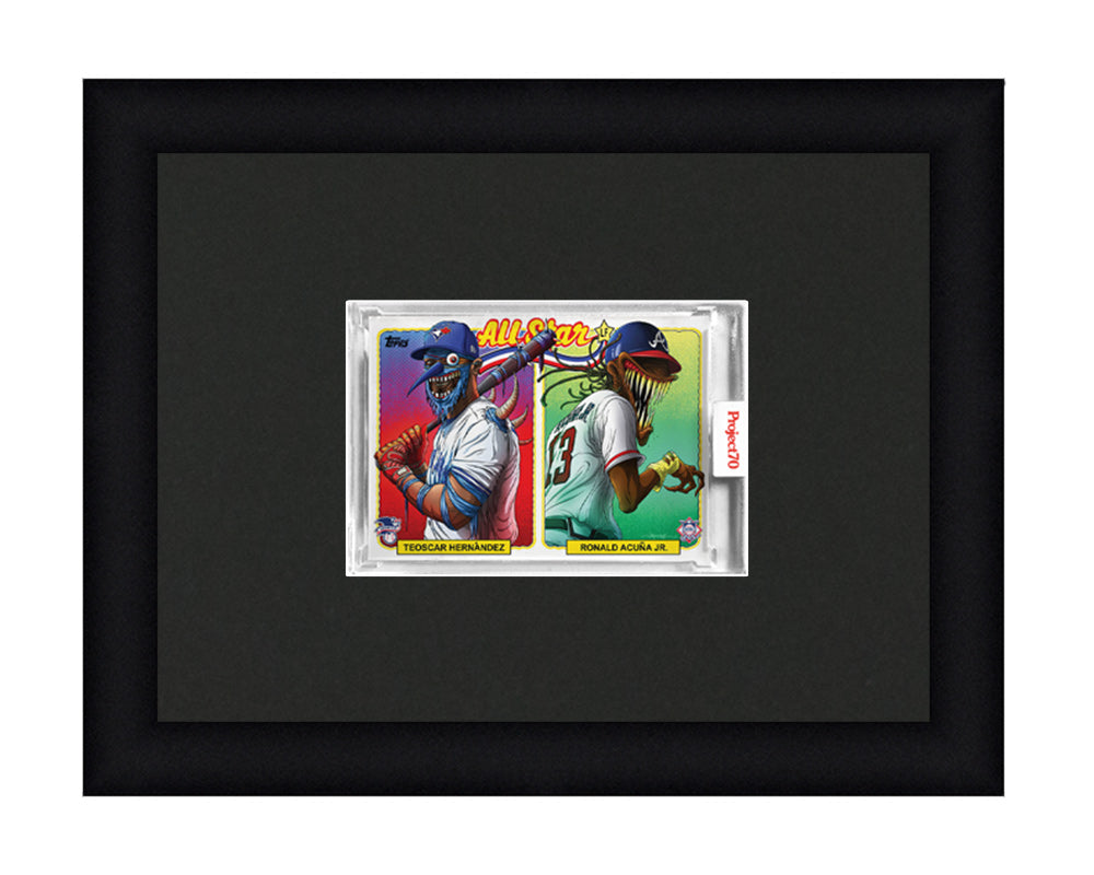 Framed Card Display for 1 Project 70, Project 2020, or Project 100 trading card in a horizontal layout with a black background and black frame