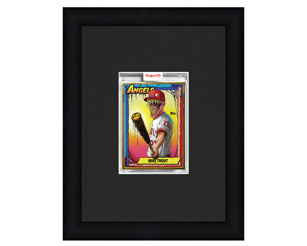 Framed Card Display for 1 Project 70, Project 2020, or Project 100 trading card in a vertical layout with a black background and black frame