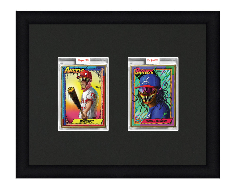 Framed Card Display for 2 Project 70, Project 2020, or Project 100 trading cards in an 2 wide layout with a black background and black frame