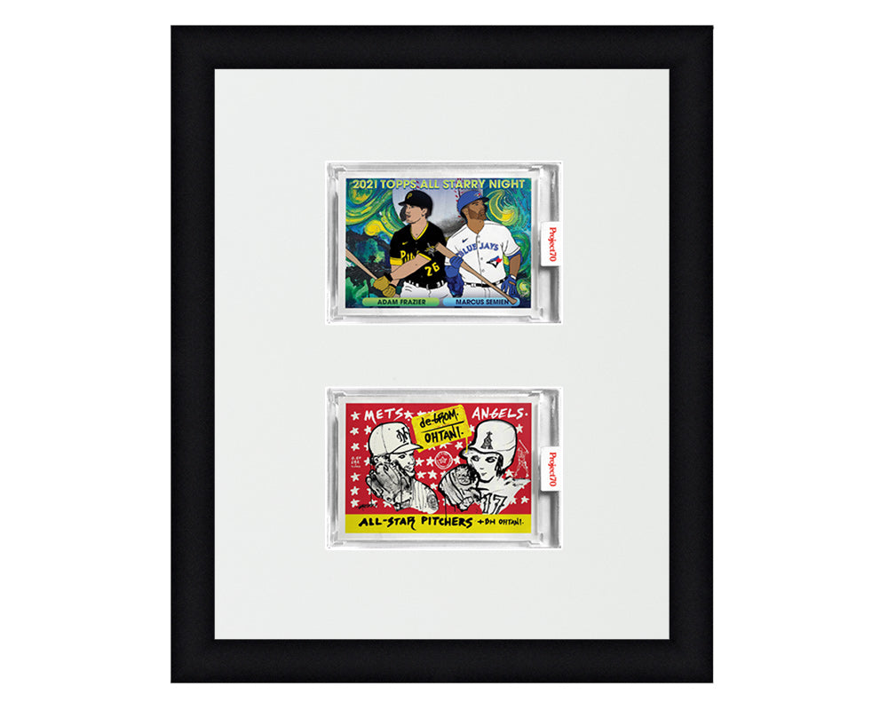 Framed Card Display for 2 horizontal Project 70, Project 2020, or Project 100 trading cards in an 2 up layout with a white background and black frame