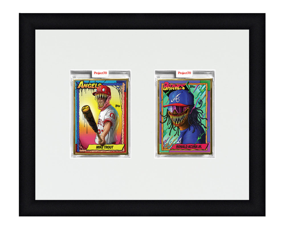 Framed Card Display for 2 Project 70, Project 2020, or Project 100 trading cards in an 2 wide layout with a white background and black frame