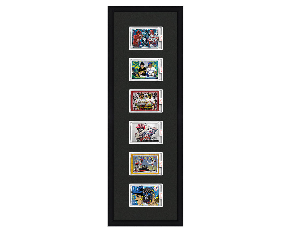 Framed Card Display for 6 horizontal Project 70, Project 2020, or Project 100 trading cards in an 6 up layout with a black background and black frame