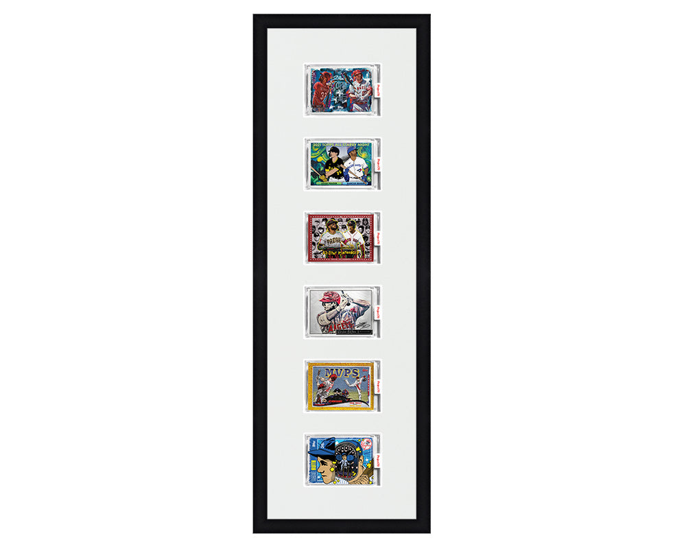 Framed Card Display for 6 horizontal Project 70, Project 2020, or Project 100 trading cards in an 6 up layout with a white background and black frame