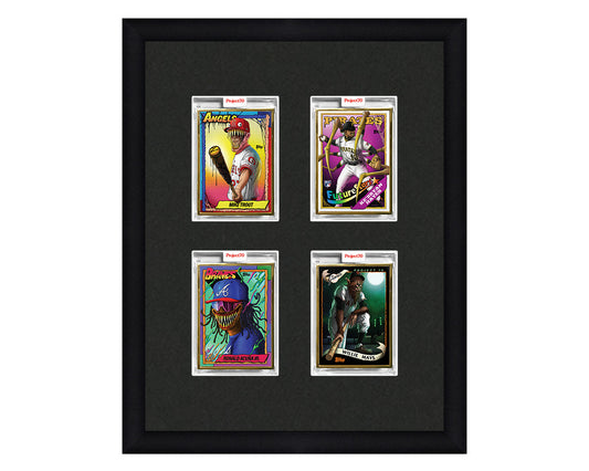 Framed Card Display for 4 Project 70, Project 2020, or Project 100 trading cards in a 2x2 layout with a black background and black frame