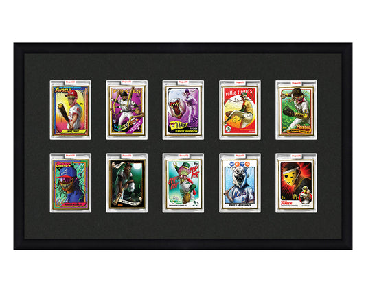 Framed Card Display for 10 Project 70, Project 2020, or Project 100 trading cards in a 2x5 layout with a black background and black frame