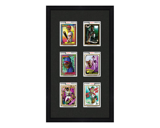 Framed Card Display for 6 Project 70, Project 2020, or Project 100 trading cards in a 3x2 layout with a black background and black frame