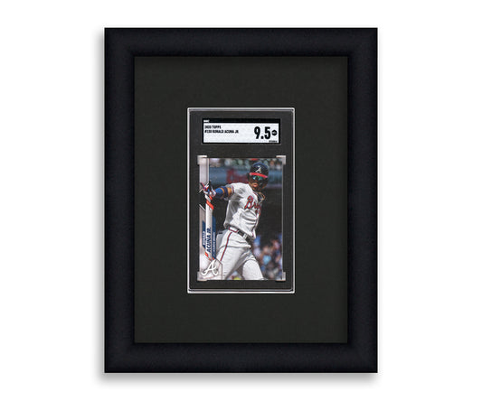 SGC Framed Card Display holds 1 SGC graded slabs in a 1 up layout with a black background and black frame