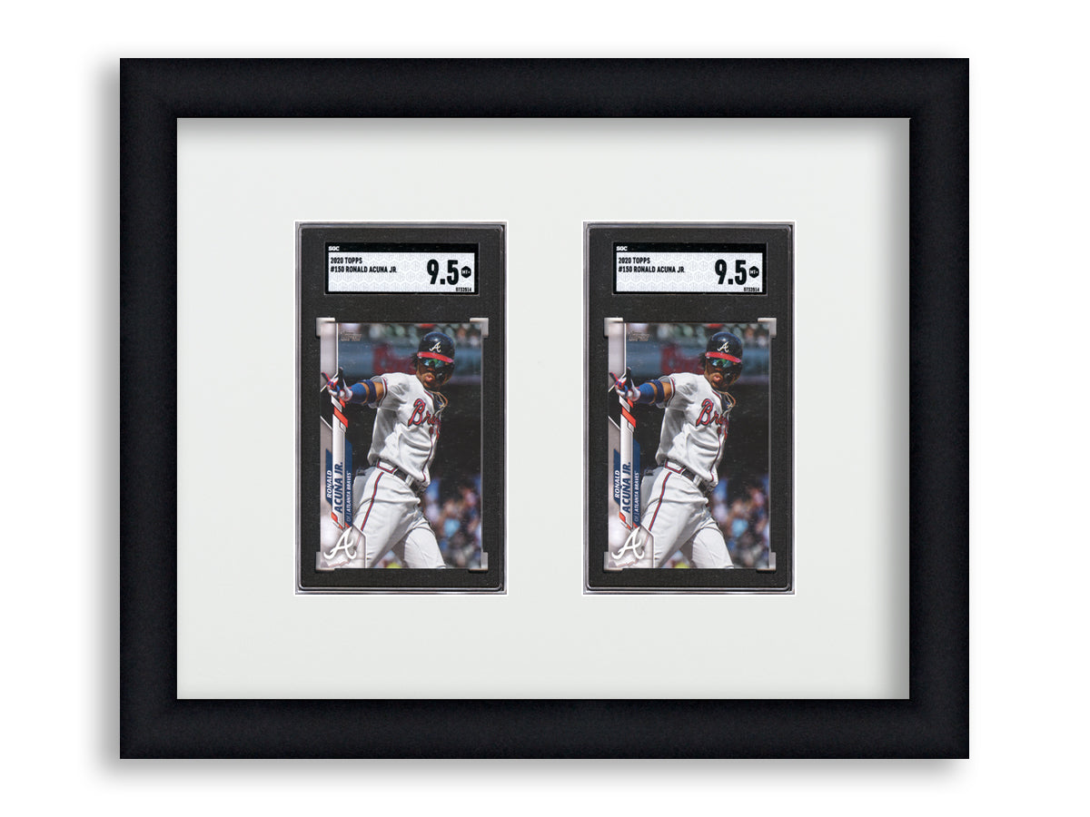 SGC Framed Card Display holds 2 SGC graded slabs in a 2 wide layout with a white background and black frame