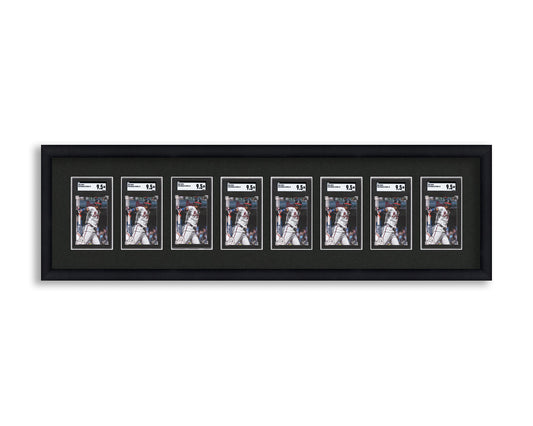 SGC Framed Card Display holds 8 SGC graded slabs in an 8 wide layout with a black background and black frame