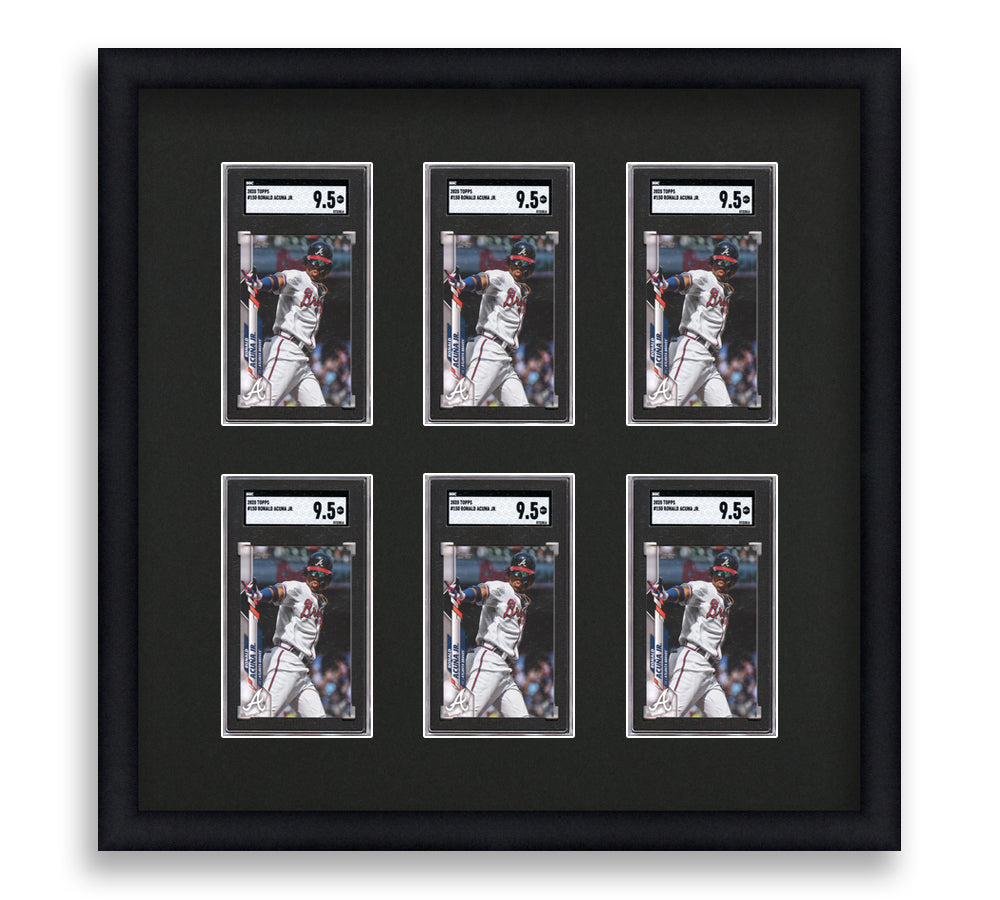 SGC Framed Card Display holds 6 SGC graded slabs in a 2x3 layout with a black background and black frame