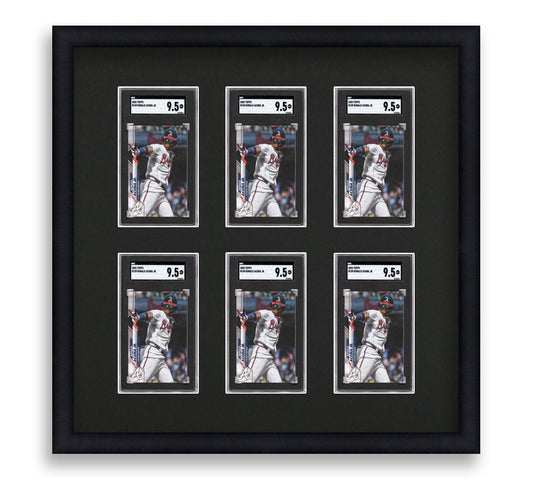 SGC Framed Card Display holds 6 SGC graded slabs in a 2x3 layout with a black background and black frame