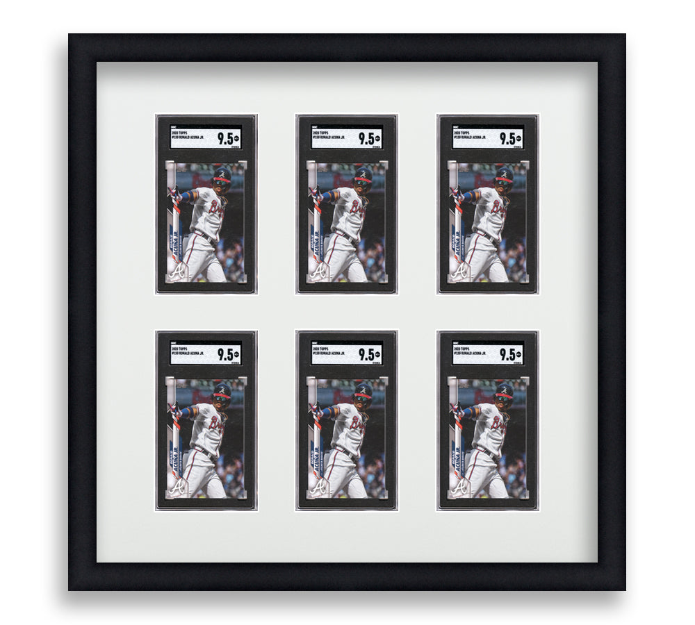 SGC Framed Card Display holds 6 SGC graded slabs in a 2x3 layout with a white background and black frame