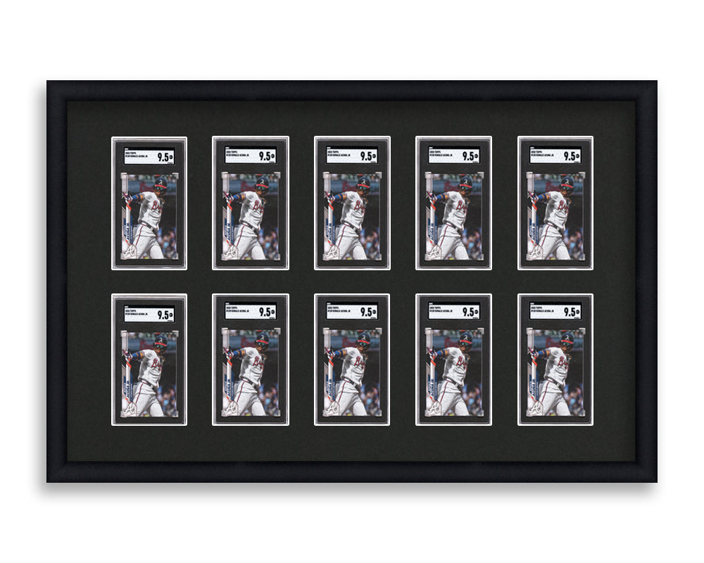 SGC Framed Card Display holds 10 SGC graded slabs in a 2x5 layout with a black background and black frame