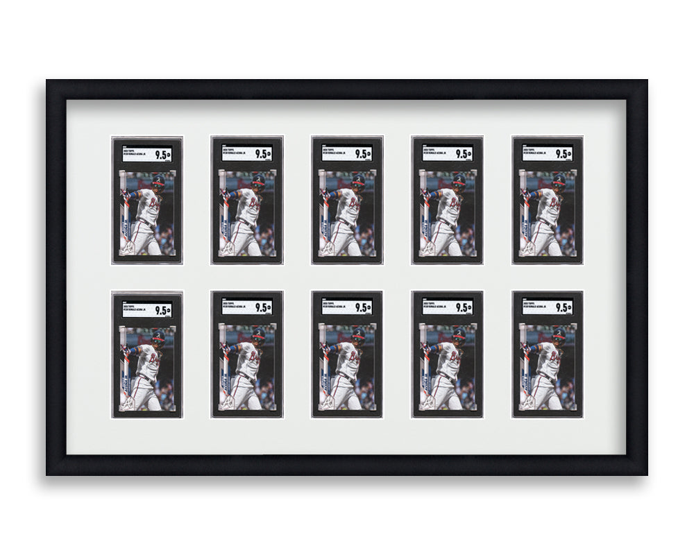 SGC Framed Card Display holds 10 SGC graded slabs in a 2x5 layout with a white background and black frame