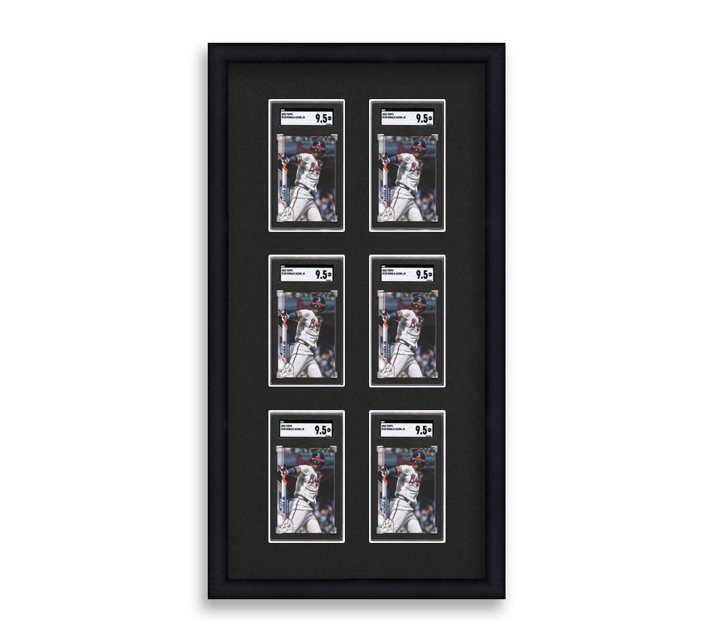 SGC Framed Card Display holds 6 SGC graded slabs in a 3x2 layout with a black background and black frame