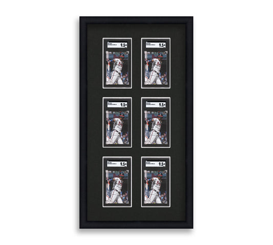 SGC Framed Card Display holds 6 SGC graded slabs in a 3x2 layout with a black background and black frame