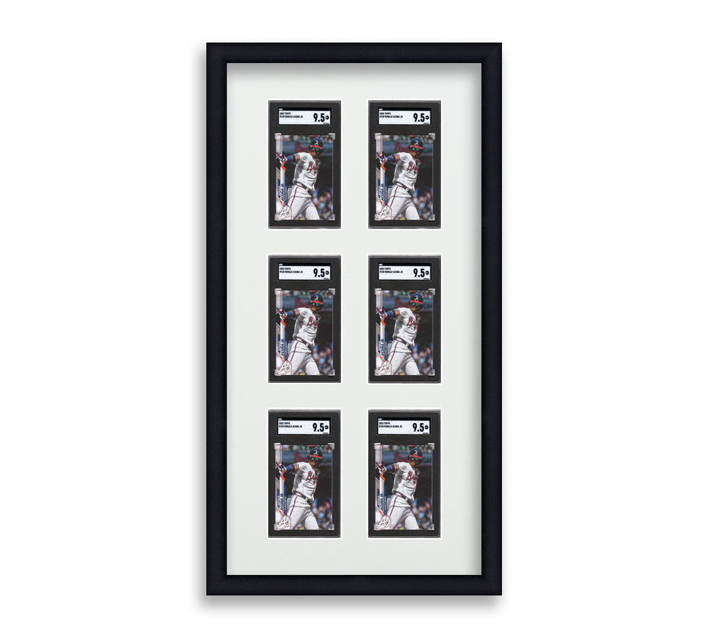 SGC Framed Card Display holds 6 SGC graded slabs in a 3x2 layout with a white background and black frame